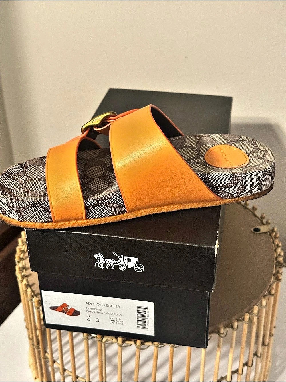 Coach Addison Leather Sandal Orange & Brown US 6 Like New